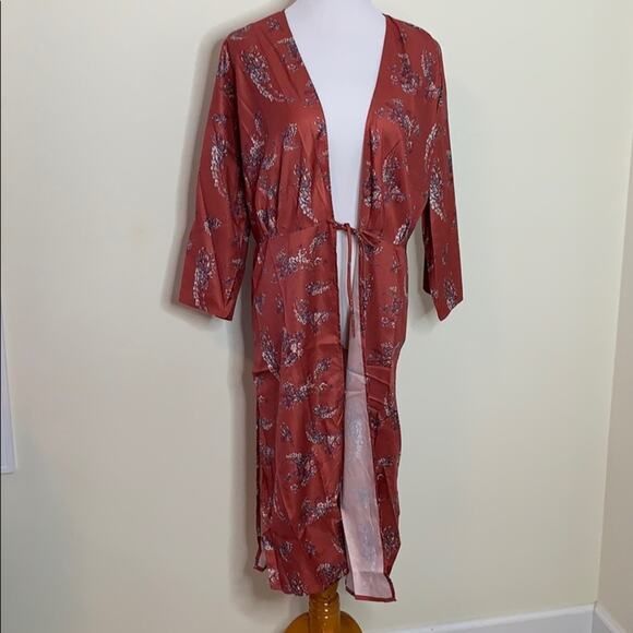 Anama Rust Floral Print Long Kimono - Picture 3 of 10